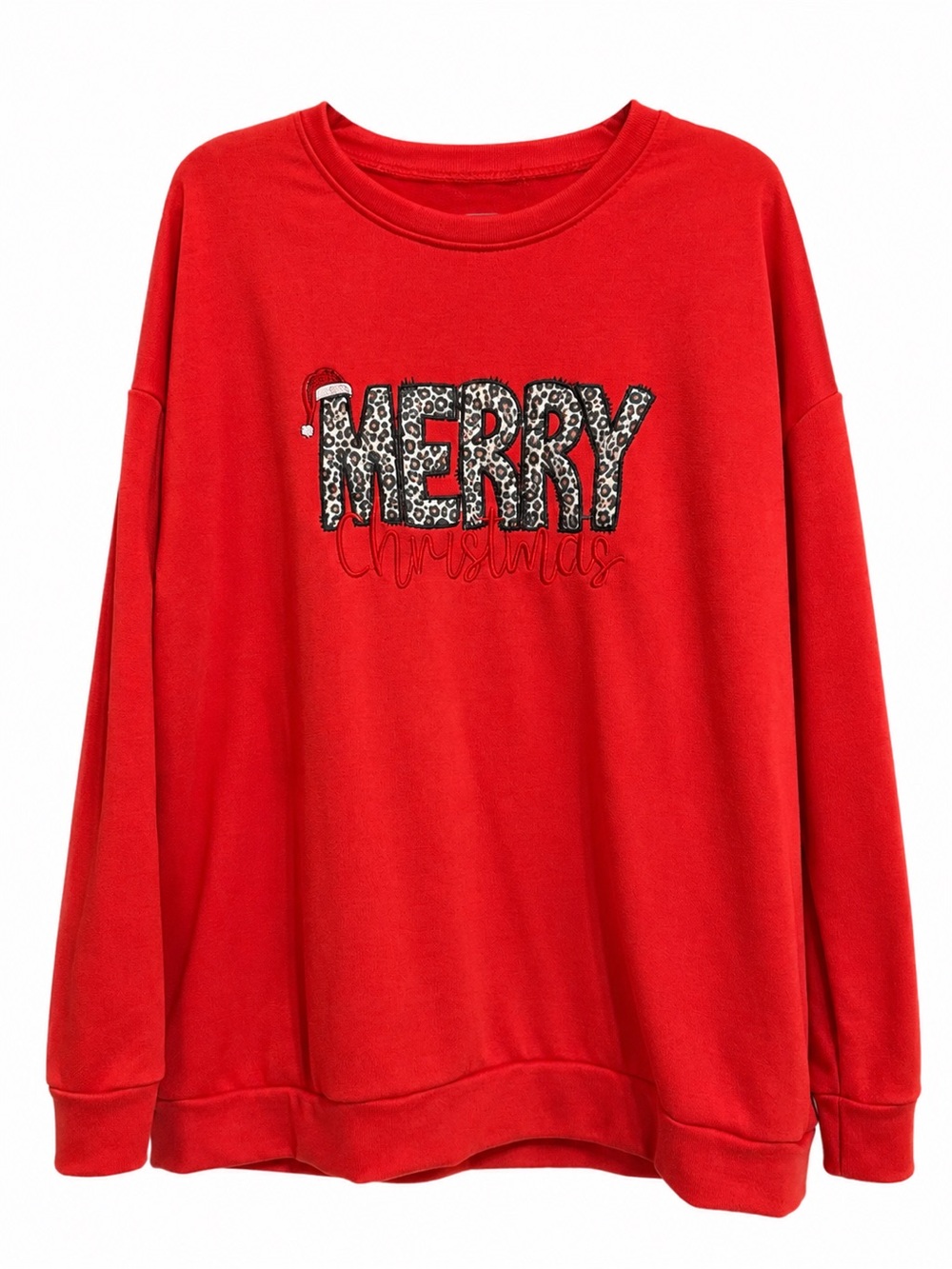 Boutique Merry Christmas Leopard Graphic Oversized Sweatshirt